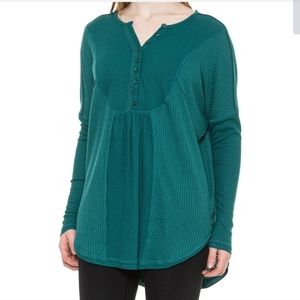 Free People Leo Waffle Henley Small Teal Green